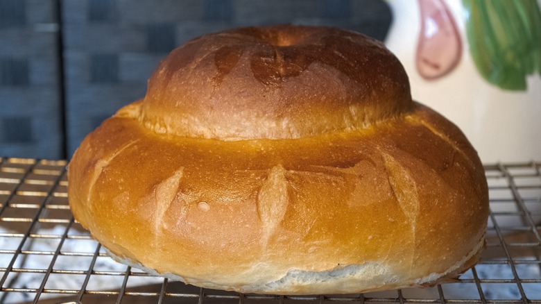 cottage loaf on baking rack
