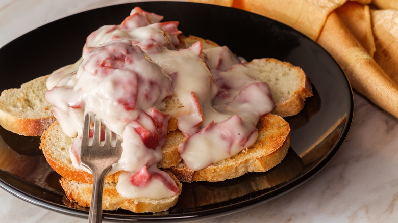 Plate with creamed chipped beef on toast
