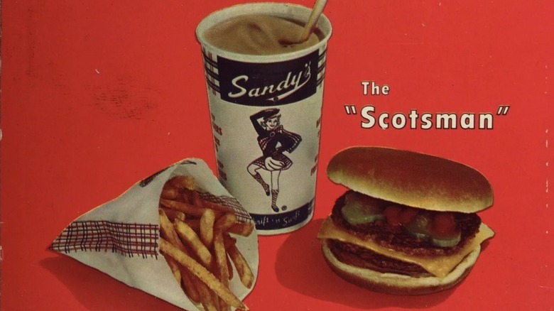 Vintage ad for Sandy's hamburgers and fries