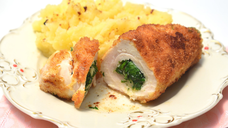 Plate of Chicken Kiev with mashed potatoes