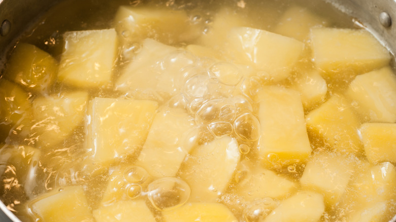 A pot of boiling potatoes