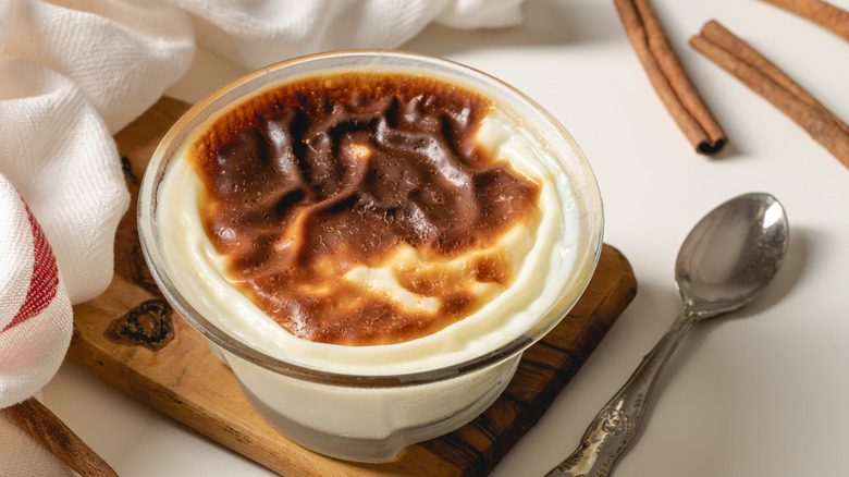 bowl of baked rice pudding