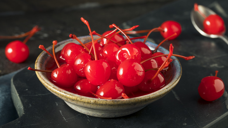 bowl of maraschino cherries