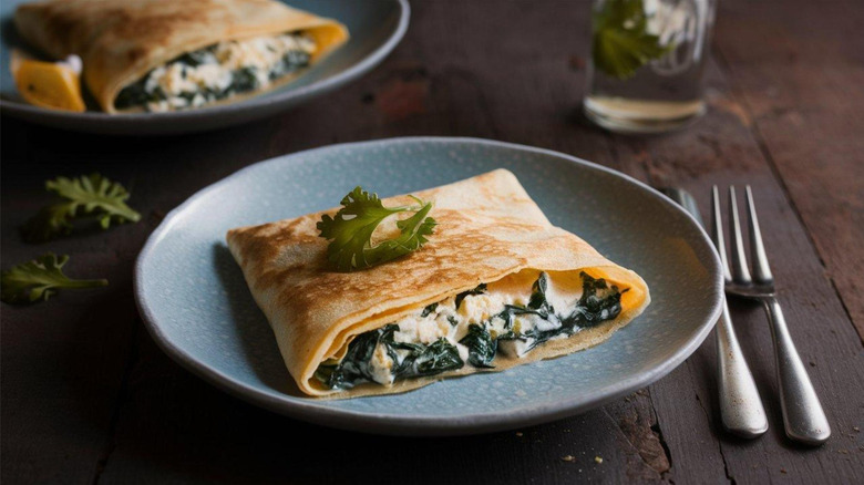 Crespelle alla Fiorentina on plate