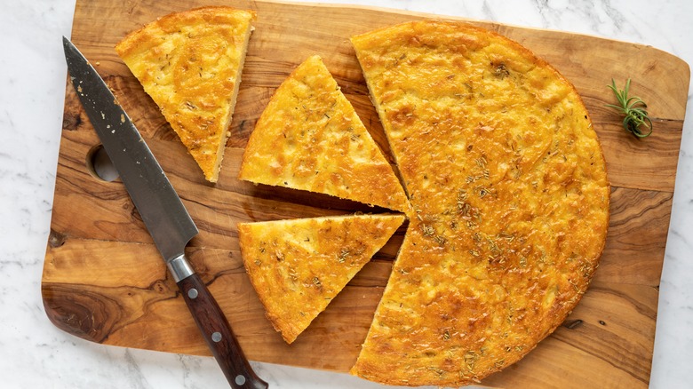 Farinata on wooden board