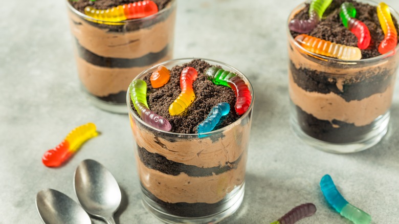 Dirt cake with gummy worms