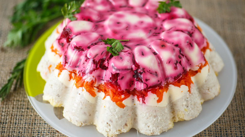 Jellied potato salad on a plate