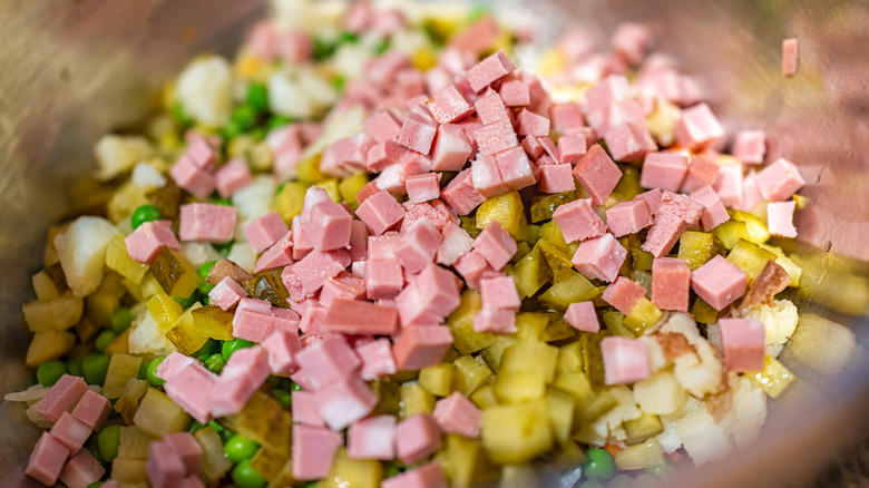 Chopped bologna salad with pickles