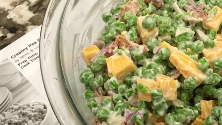 Bowl of creamy pea salad
