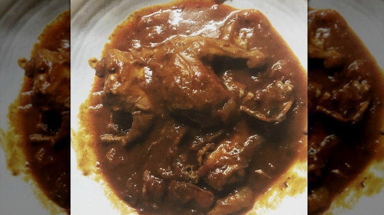 Squirrel stew in a white bowl