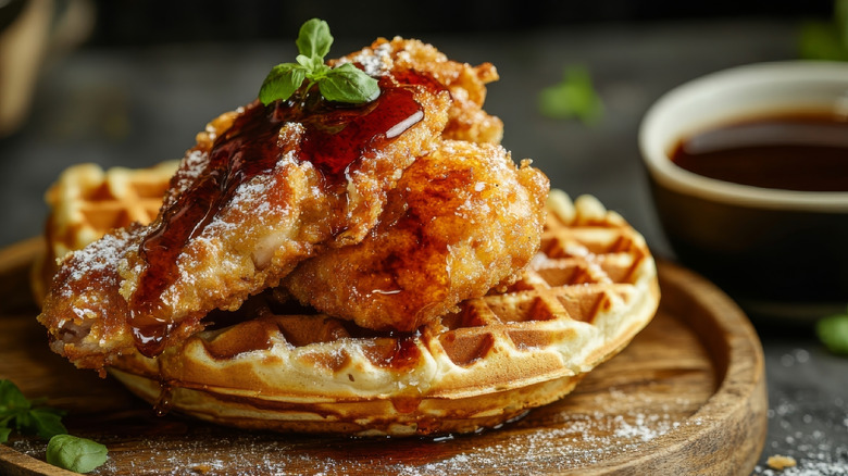 chicken and waffles with syrup