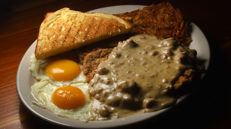 country fried steak with eggs