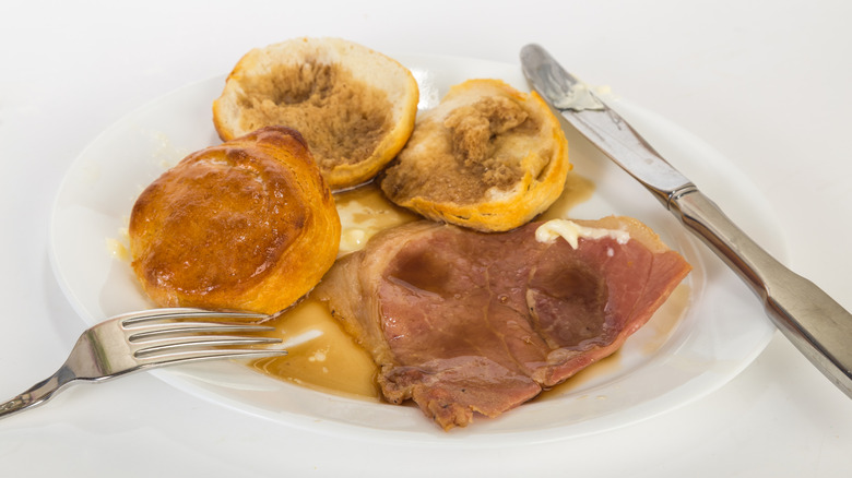 plate with country ham and gravy