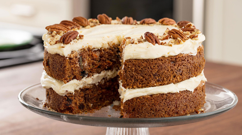 Spice cake with slice out