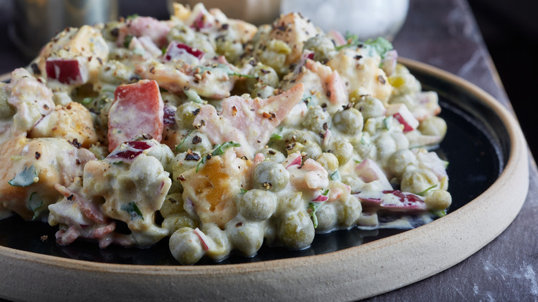 Creamy Sweet Pea Salad in a bowl