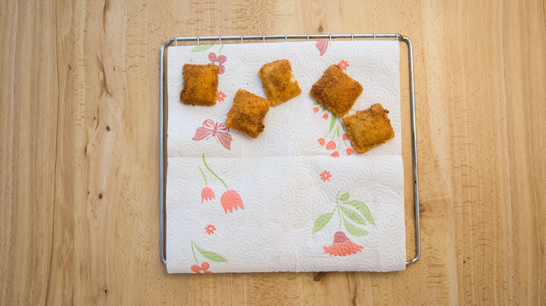 ravioli draining on wire rack
