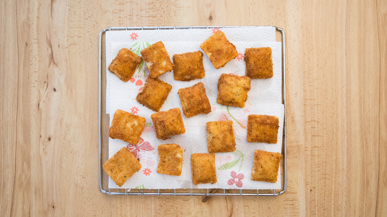 fried ravioli on wire rack