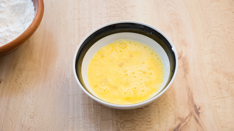beaten eggs in small bowl