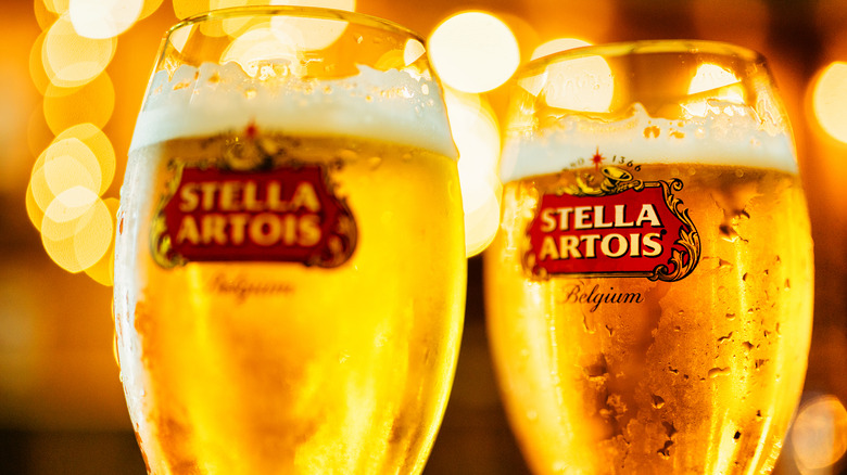 Full glasses of Stella Artois beer