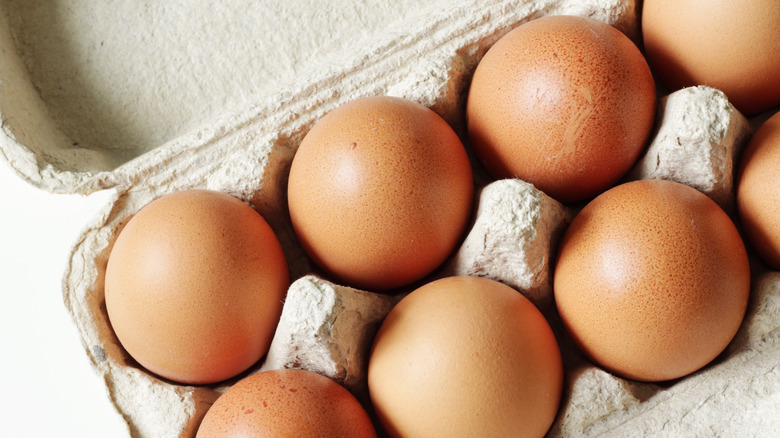 carton of brown eggs