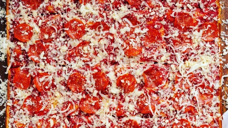 close-up shot of an Ohio Valley style pizza from DiCarlo's