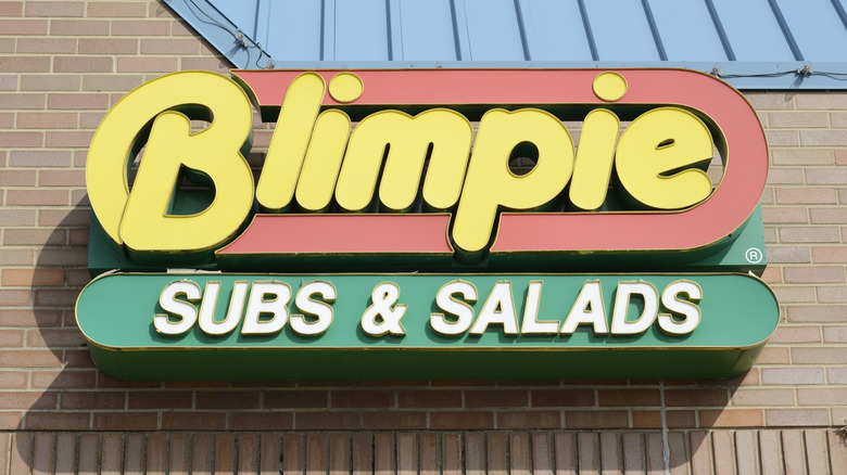 Blimpie subs and salads sign with iconic colors