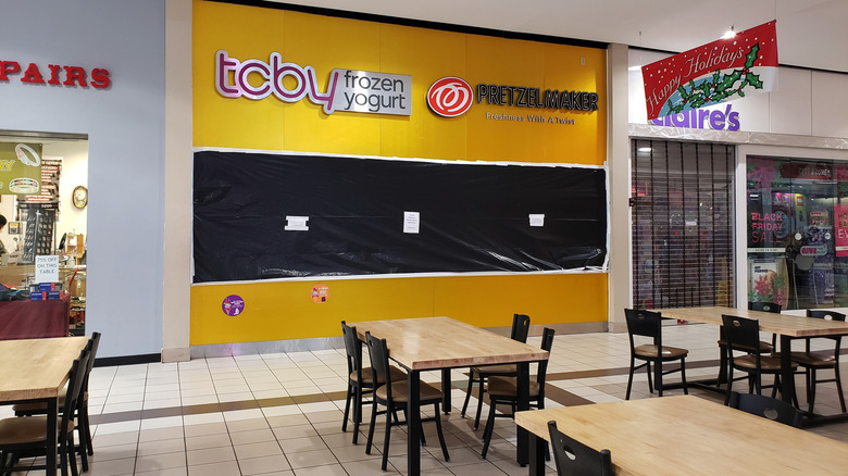 TCBY sign in a mall food court