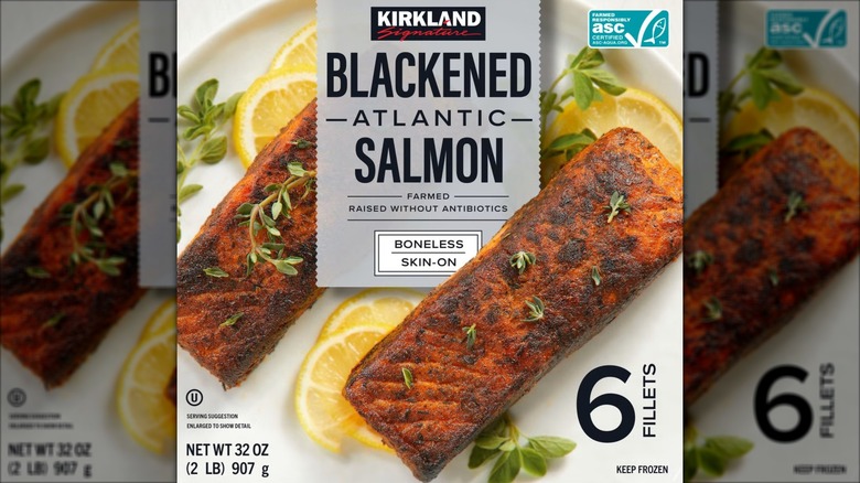 A pack of seasoned Atlantic salmon from Costco.