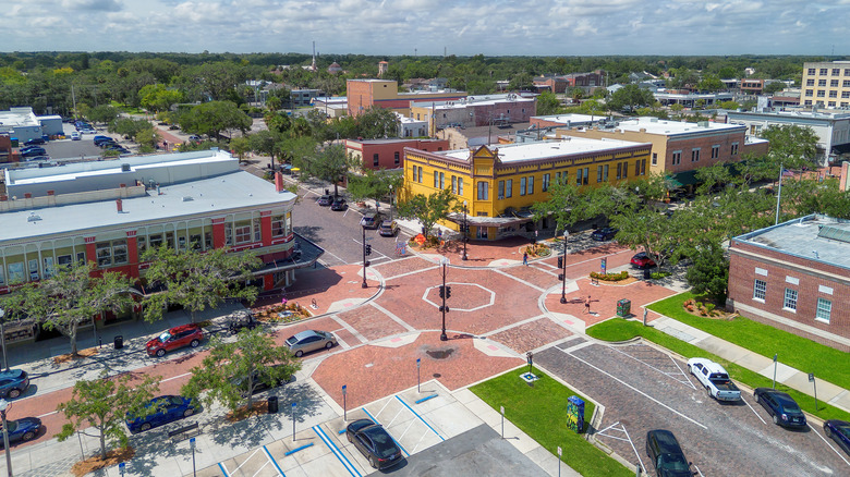 View of downtown Sanford from a drone