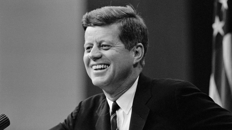 A black and white photo of John F. Kennedy