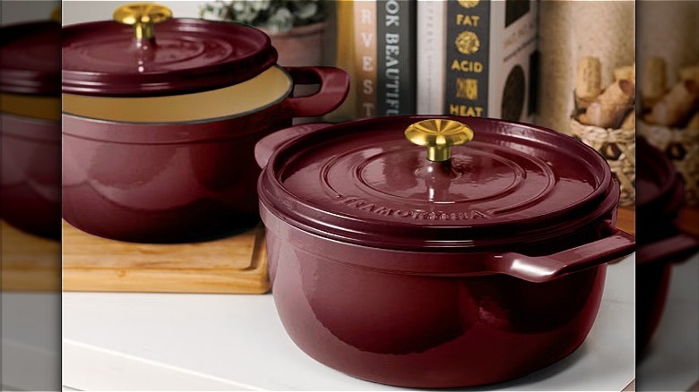 Carrot soup cooking in a Dutch oven
