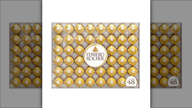 Ferrero Rocher 48-pack box from Costco against white background.