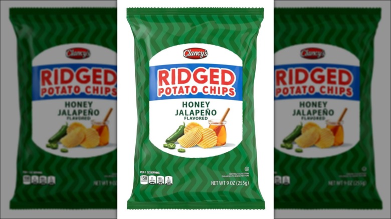 Bag of honey jalapeño-flavored ridged potato chips.