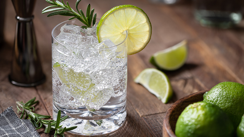 Gin and tonic with lime and rosemary
