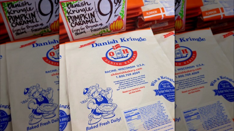 Pumpkin caramel Danish kringle in white bag at Trader Joe's