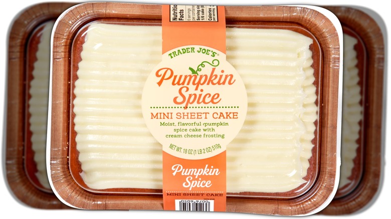miniature pumpkin spice sheet cake in packaging