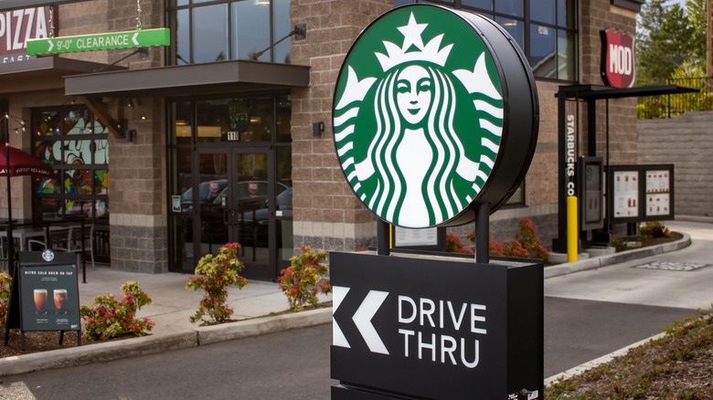 The sign for a Starbucks drive-thru