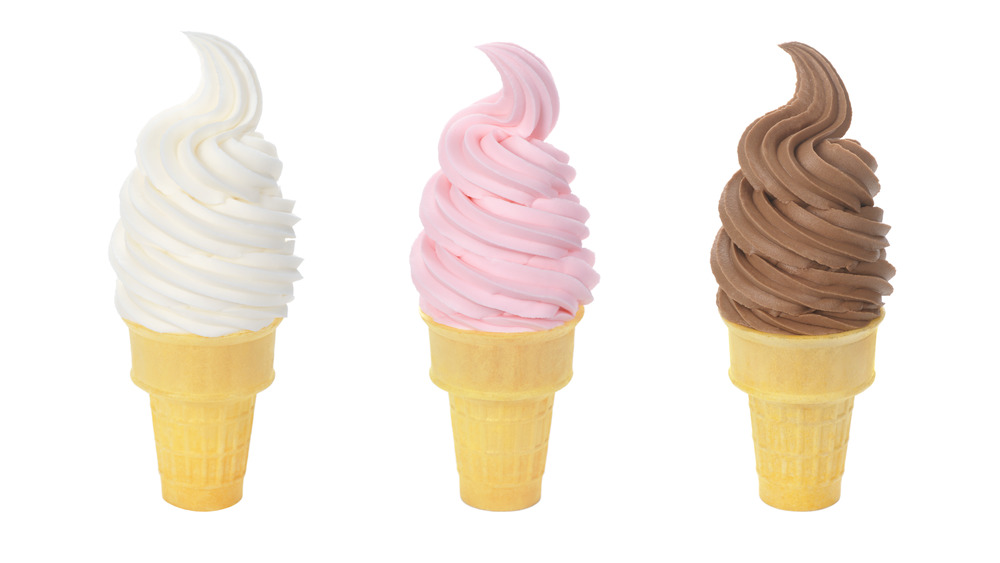 Three flavors of soft serve icecream