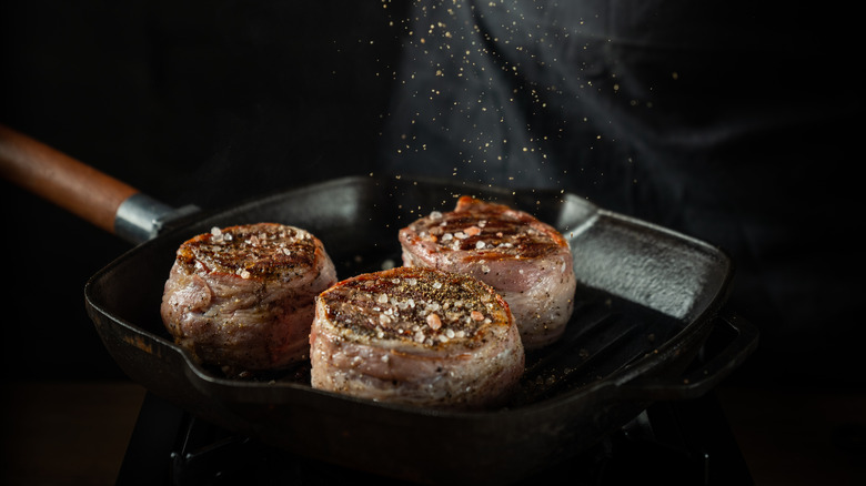 Filet mignon on grill pan