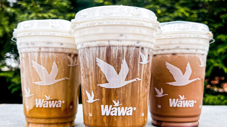 Three Wawa iced coffees