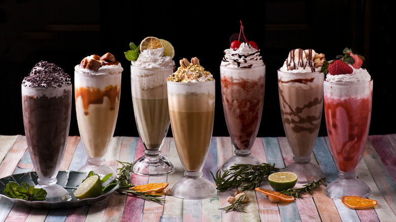 assorted milkshakes lined up