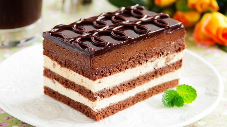layered slice of opera cake