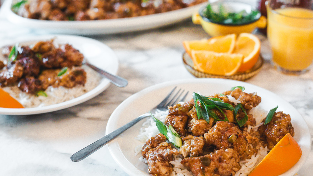 orange chicken plated