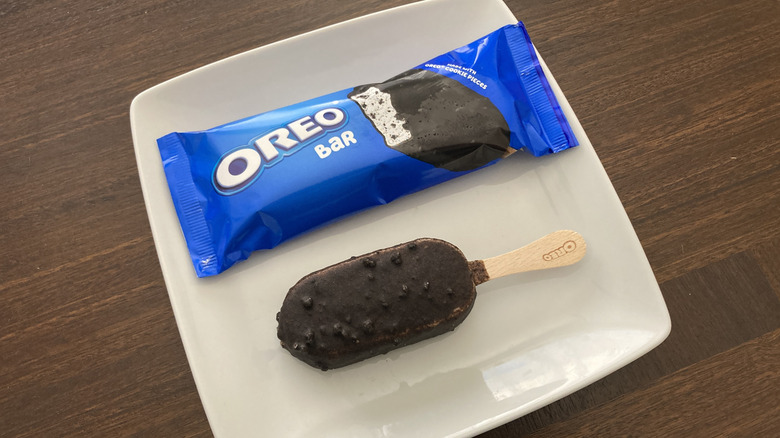 Oreo ice cream bar on plate