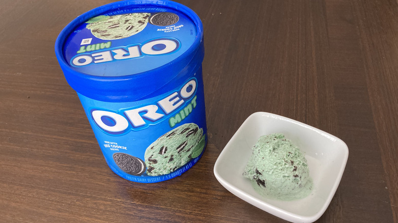 tub of Oreo mint ice cream
