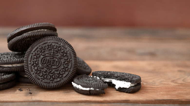 Oreo stack on wooden table