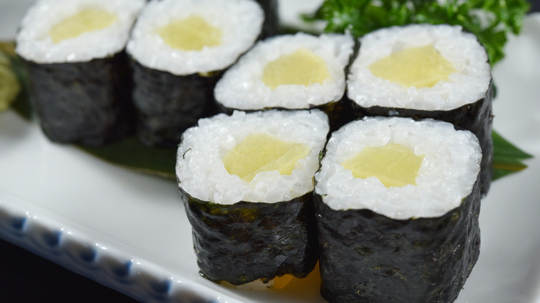 Oshinko sushi rolls on a plate