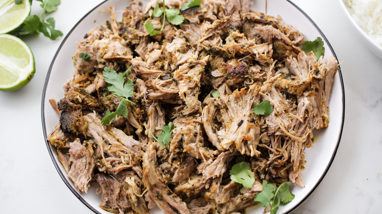 plate of shredded mojo pork