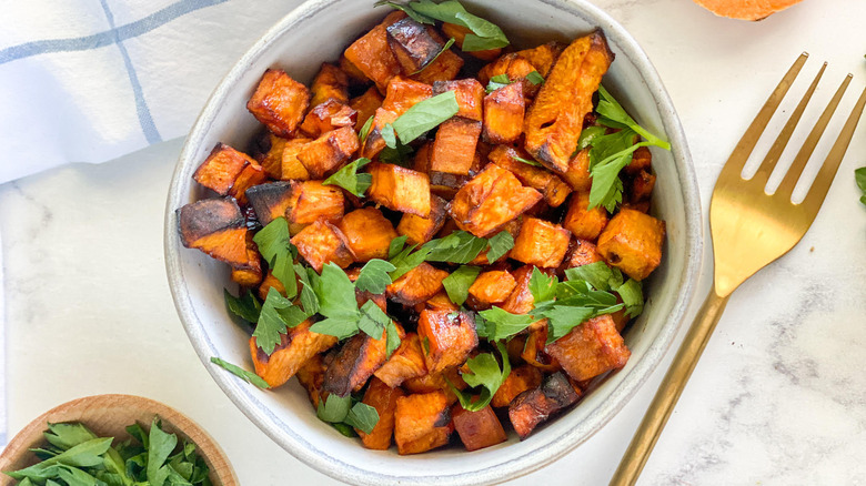 roasted sweet potatoes in bowl