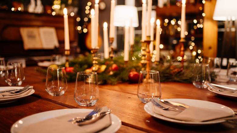 Dog at Christmas table